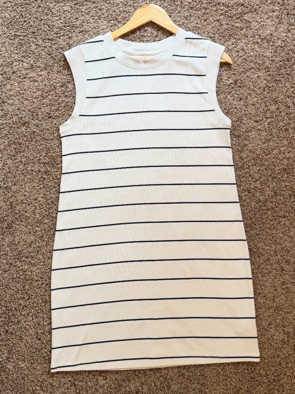 A New Day Sleeveless Knit Mini Shirt Dress - Blue/White, Size L - Picture 9 of 9